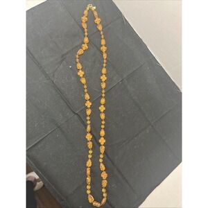 Vtg 1976 Gold Tone Sarah Coventry "HOLIDAY GARDEN" Amber Acrylic Necklace Set